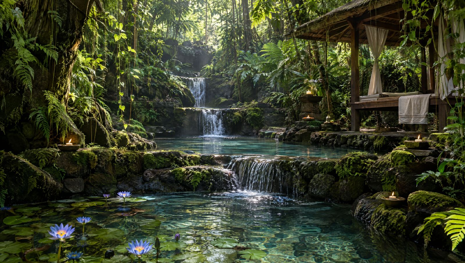 Spring pools cascading through the forest